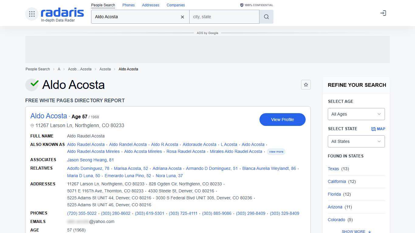 Aldo Acosta - Age, Phone Number, Contact, Address Info, Public Records Radaris